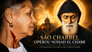 Representação do milagre de Nohad El Chami, que afirmou ter sido curada após uma operação realizada por São Charbel.